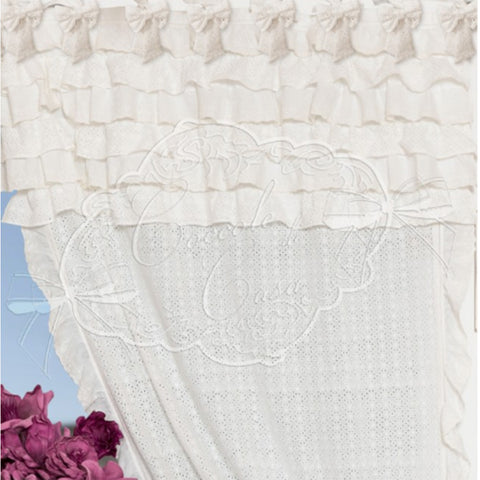 COCCOLE DI CASA Valance with flounces in white cotton san gallo lace 150x45 cm