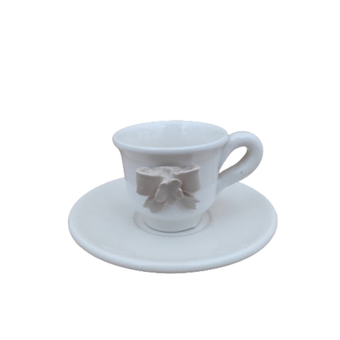 NALI' Set 6 white porcelain coffee cups with beige bow Ø6x6cm LF39BEIGE