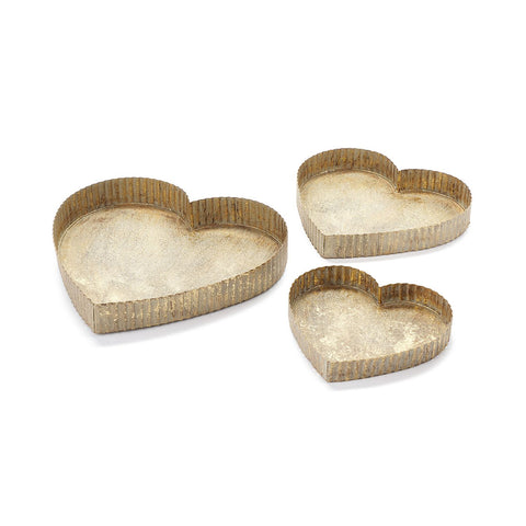 FABRIC CLOUDS Set of 3 gold heart-shaped metal pocket emptier trays 13,5x17,5x22 cm