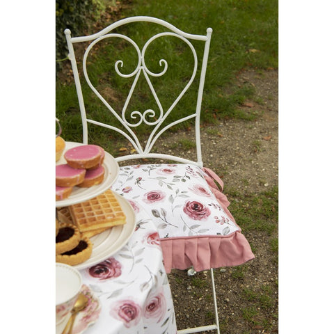 CLAYRE E EEF Set of 2 chair cushion covers with white ruches and pink flowers 40x40 cm