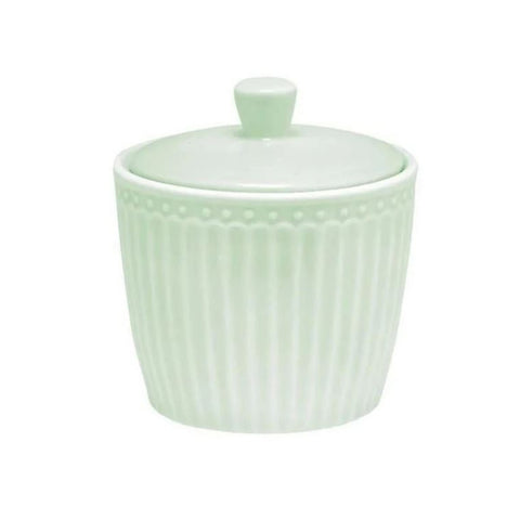 GREENGATE Sugar bowl with lid ALICE in green porcelain 9x9.5cm STWSUGAALI3906