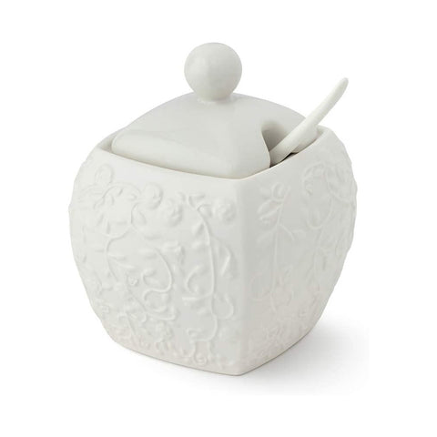 HERVIT Sugar bowl with spoon white porcelain 9x9x11 cm 27844