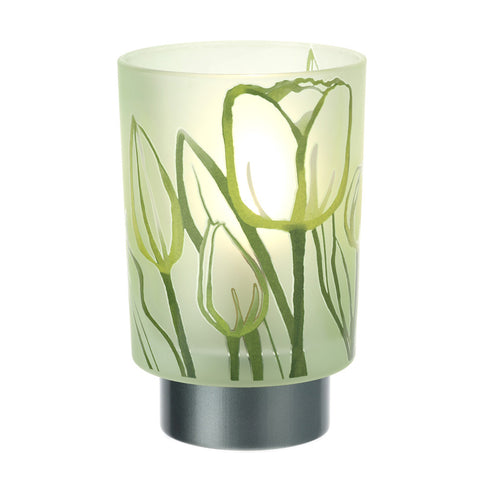 HERVIT Lampe LED en verre avec tulipes vertes "Tulipe" D10xh16 cm