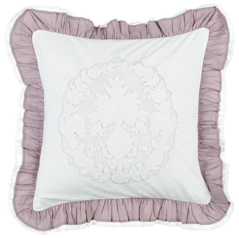 BLANC MARICLO' Cuscino decorativo bianco e rosa con gale 45x45 cm a29367