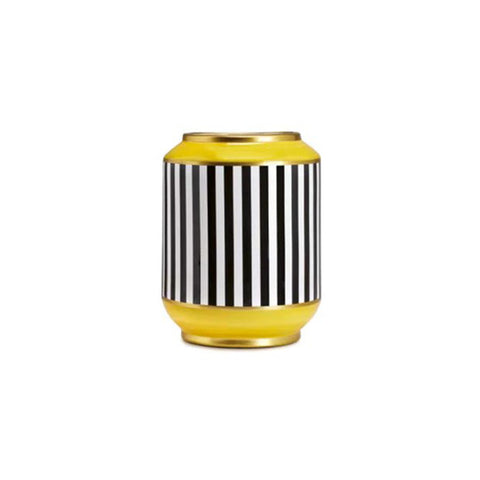 Fade Vase cylindrique d'intérieur pour plantes ou fleurs, Porte-plante jaune aux lignes colorées en céramique "Vogue" Design Moderne, Glamour