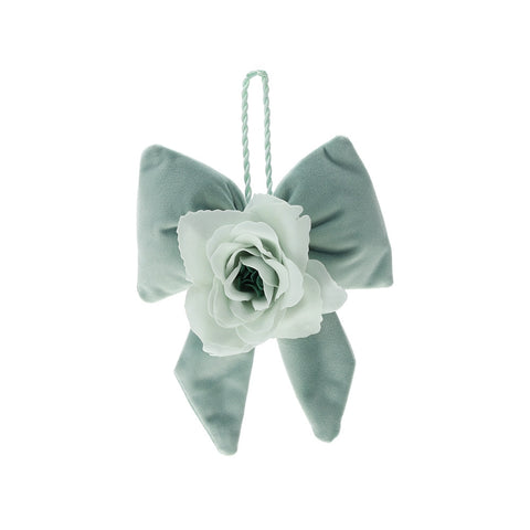 HERVIT Decorative bow with rose green velvet decoration to hang 14x18 cm