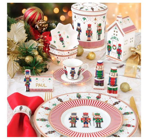 EASY LIFE Set de 4 marque-places de Noël avec casse-noix en porcelaine 9x3,5x6,5 cm