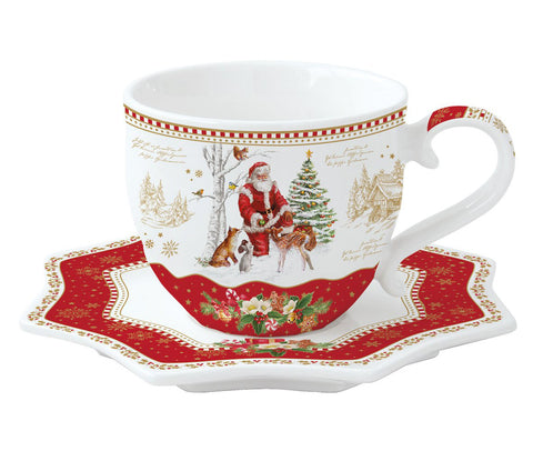 Tasse à thé et soucoupe en porcelaine de Noël EASY LIFE "SOUVENIRS DE NOËL" 250 ml