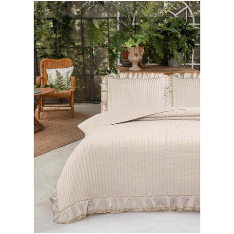 Blanc Mariclò Beige double quilt with Shabby "Lace" decoration 260x260 cm