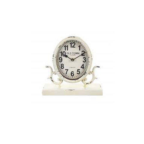 FABRIC CLOUDS Vintage white metal oval clock 26x8x26,6 cm