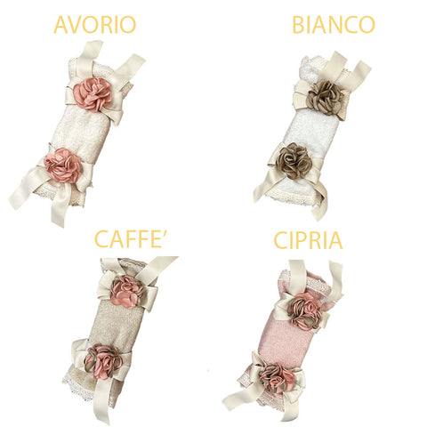 FIORI DI LENA Petit gant de toilette invité avec savon 200 g et fleurs en similicuir 4 variantes L 30x30 cm