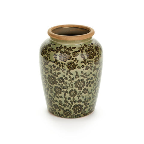 Nuvole di Stoffa Green ceramic vase with flowers D20xH27 cm