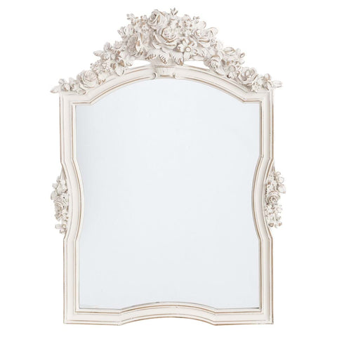 BLANC MARICLO' Miroir mural cadre floral résine blanche 37,7x4,3x50,5cm