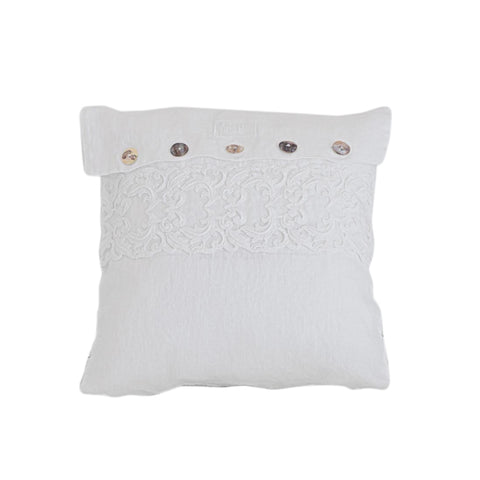 PURE ART Square cushion cover with white linen crochet lace 60x60 cm