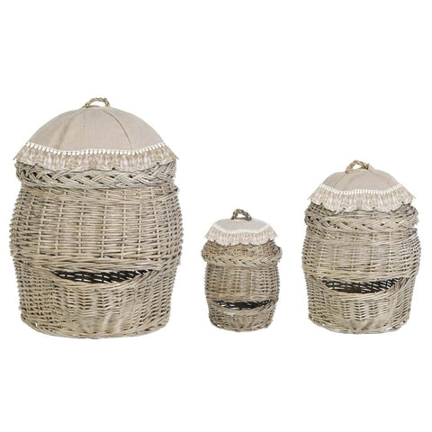 BLANC MARICLO' Set of 3 baskets with container lids with beige checked frill