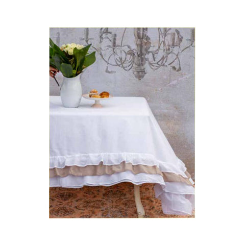 L'ATELIER 17 Rectangular kitchen tablecloth in pure cotton with contrasting and solid color ruches, Shabby Chic "Sucre" 150x220 cm 6 variants
