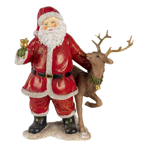 CLAYRE E EEF Christmas decoration Santa Claus with reindeer wood effect 19x11x20 cm