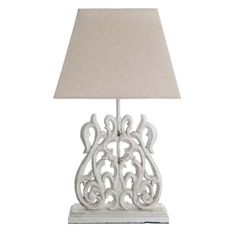 BLANC MARICLO' Socle de lampe décorations élégantes abat-jour tissu gris tourterelle L30xP16xH53cm