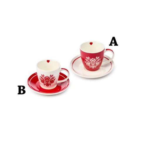 NUAGES DE TISSU Tasse et soucoupe en porcelaine FAVOLE 2 variantes blanc rouge Ø8,5x12,5 cm