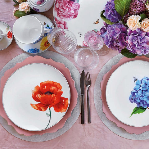 Fade Set 6 Sous-Assiettes Décoratives Roses en Celluloïd "Dessous de Table Lea", Design Glamour Moderne D33 cm