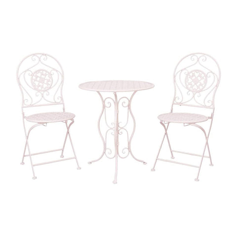 CLAYRE &amp; EEF Table + 2 white iron chairs 5Y0189