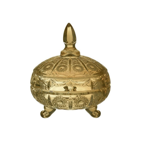INART Vase avec couvercle Ampoule dragées verre doré biscuit pot 16x16x20cm