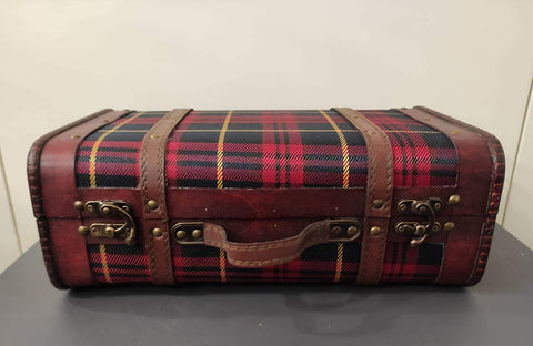 GOODWILL Lot de 2 valises paire de malles de rangement en bois tartan bleu/rouge h45 cm