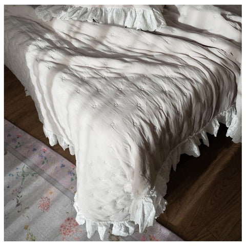 L'ATELIER 17 Boutis spring double bed, microfiber quilt with white San Gallo lace, Shabby Chic "Ricordo" 2 variants