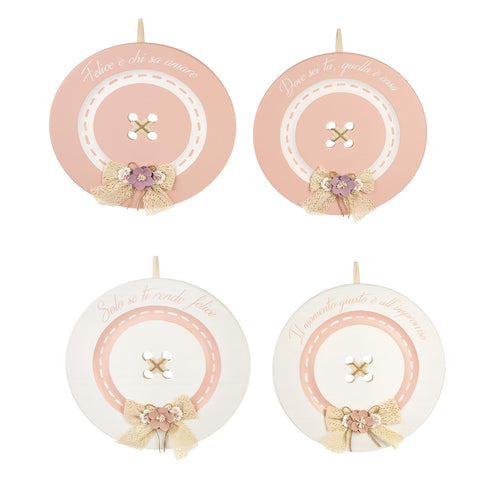 NUVOLE DI STOFFA Fuori porta bottone con dedica 4 varianti fiori rosa Ø29x2 cm