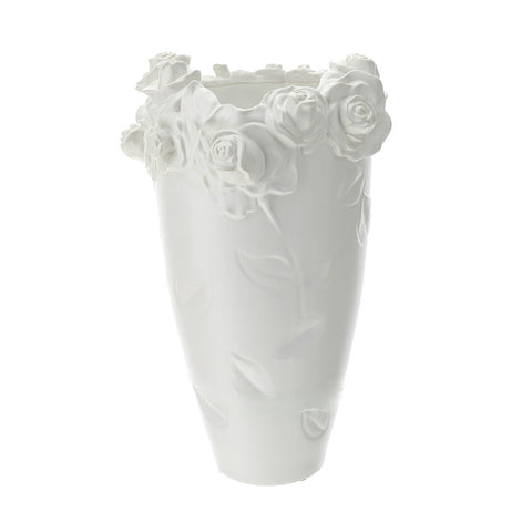 HERVIT Table vase Flower holder with roses in relief in white stoneware 35x51 cm