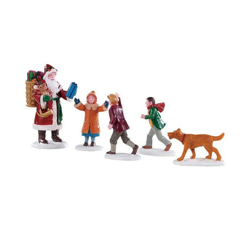 LEMAX Figurines set de 5 Père Noël avec enfants 92745