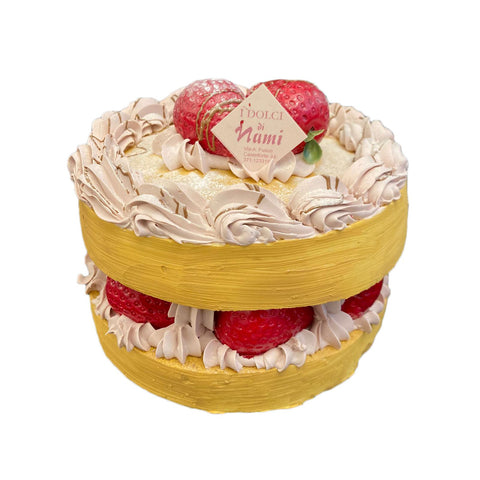 I DOLCI DI NAMI Synthetic cake 2 tiers with strawberries handmade dessert Ø15 H12 cm