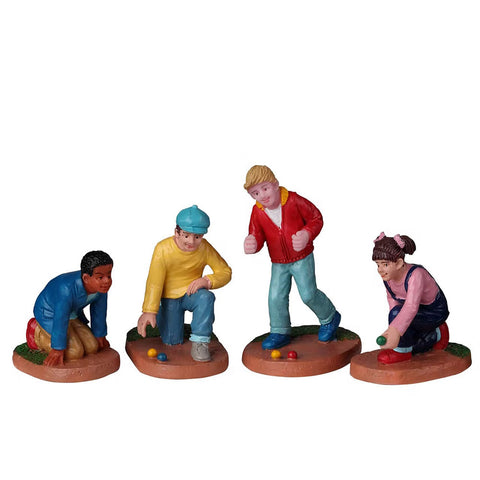 LEMAX Set 4 children playing bowls in resin "Marbles Champ" for your Christmas village H5cm