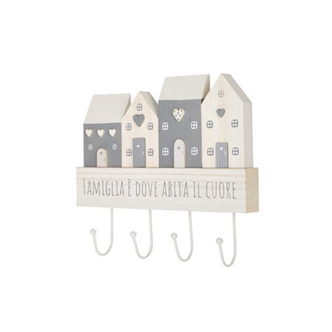 Nuvole di Stoffa MDF hanger with Shabby houses 25x4.5x22.5 cm