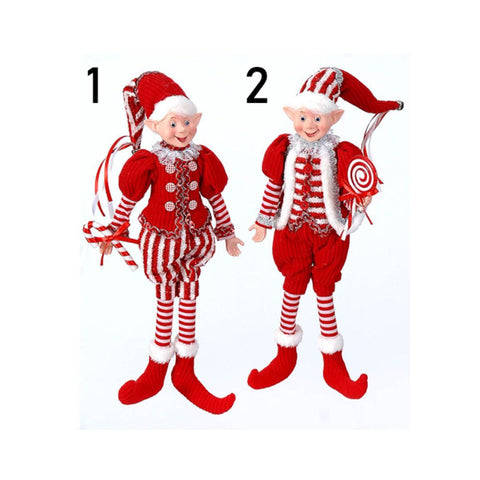 VETUR Decorazione natalizia elfo bianco e rosso con caramelle in resina 2 varianti H46 cm