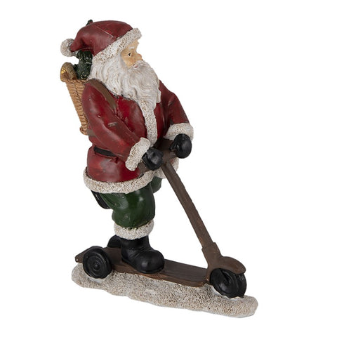 CLAYRE E EEF Décoration de Noël Figurine Père Noël avec sac cadeau et scooter 13x6x15 cm