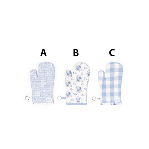 FABRIC CLOUDS Oven glove CAMILLE light blue cotton 3 patterns 19x32 cm