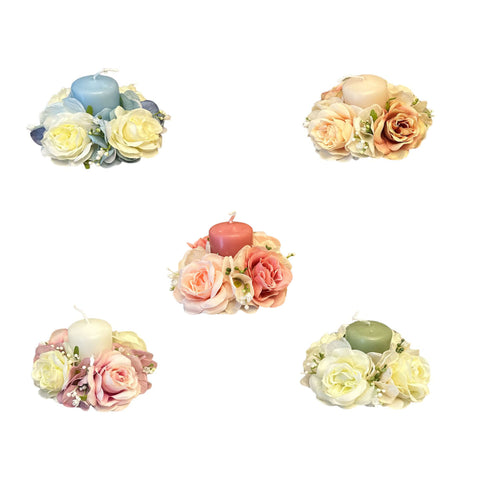FIORI DI LENA Placeholder with candle 60x40 mm, with roses, hydrangeas and mist 5 variants 10x10x10 cm