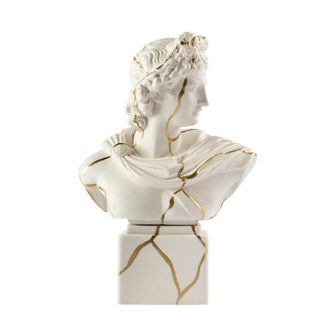 SBORDONE Busto Apollo in porcellana bianca con venature dorate 3 varianti (1pz)