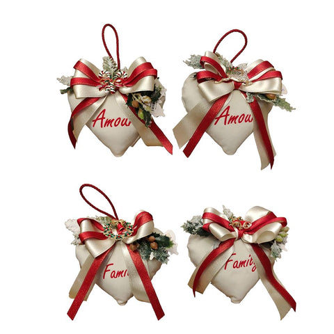 FIORI DI LENA Ivory velvet heart tree decoration with writing and pendant 4 variants 15x15 cm