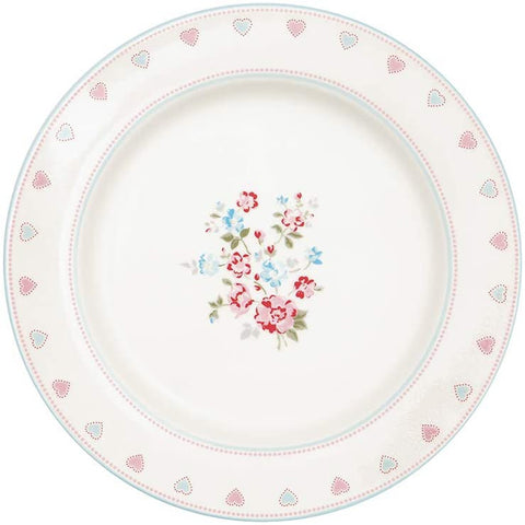 GREENGATE Assiette en porcelaine SONIA blanche avec fleurs et coeurs ø 23,5cm STWDINSOI0106