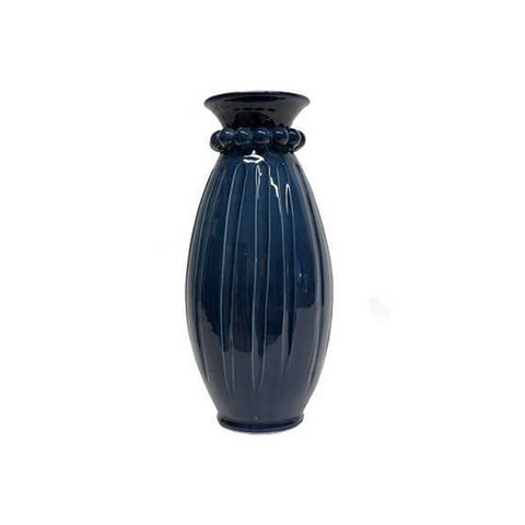 VIRGINIA CASA Vaso stretto a righe in ceramica blu petrolio