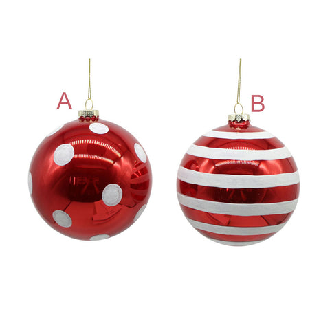 VETUR Decorazione Addobbo natalizia sfera vetro rosso e bianco 2 varianti 12 cm