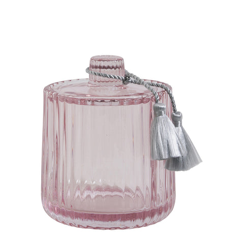 Mathilde M. Cotton jar in pink ribbed glass Cotelè 9xh10.7 cm
