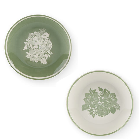 NUVOLE DI STOFFA Piatto dessert con fiori bianco / verde in porcellana New Bone China Chloe 2 varianti