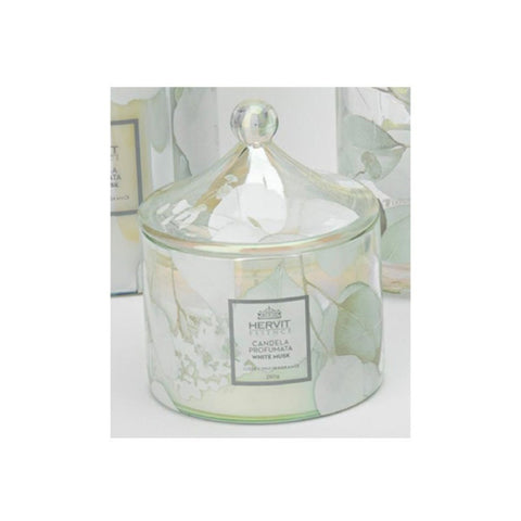 Hervit White floral glass candle "Botanic Pagoda" D9.5x12 cm