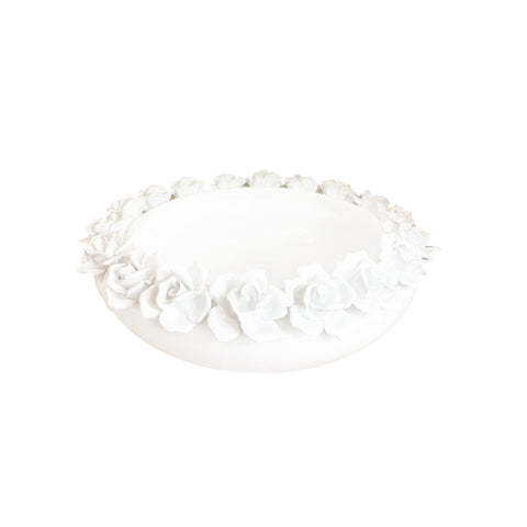 L'ARTE DI NACCHI Centrotavola Caspò ceramica bianco con rose a rilievo Ø45x15 cm