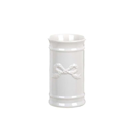 BLANC MARICLO' Bicchiere porta spazzolini con fiocco in ceramica bianco 6x6x11cm