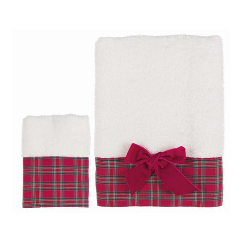 Blanc Mariclò Pair of white toweling with Christmas tartan flounce in 100% cotton