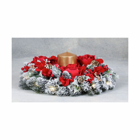 FIORI DI LENA Centrotavola con 3 boccioli rose vellutate e luci incorporate Ø 40 cm